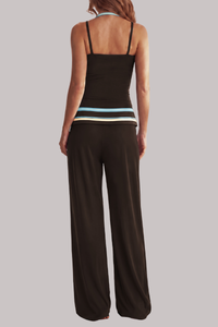 Women's Fall Vintage Halter Tank Top And Fold-Over Pant Sets