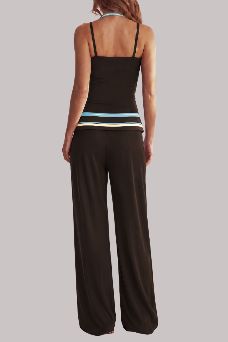Women's Fall Vintage Halter Tank Top And Fold-Over Pant Sets