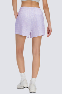 Women's Summer Drawstring Bubble Plaid Casual Shorts
