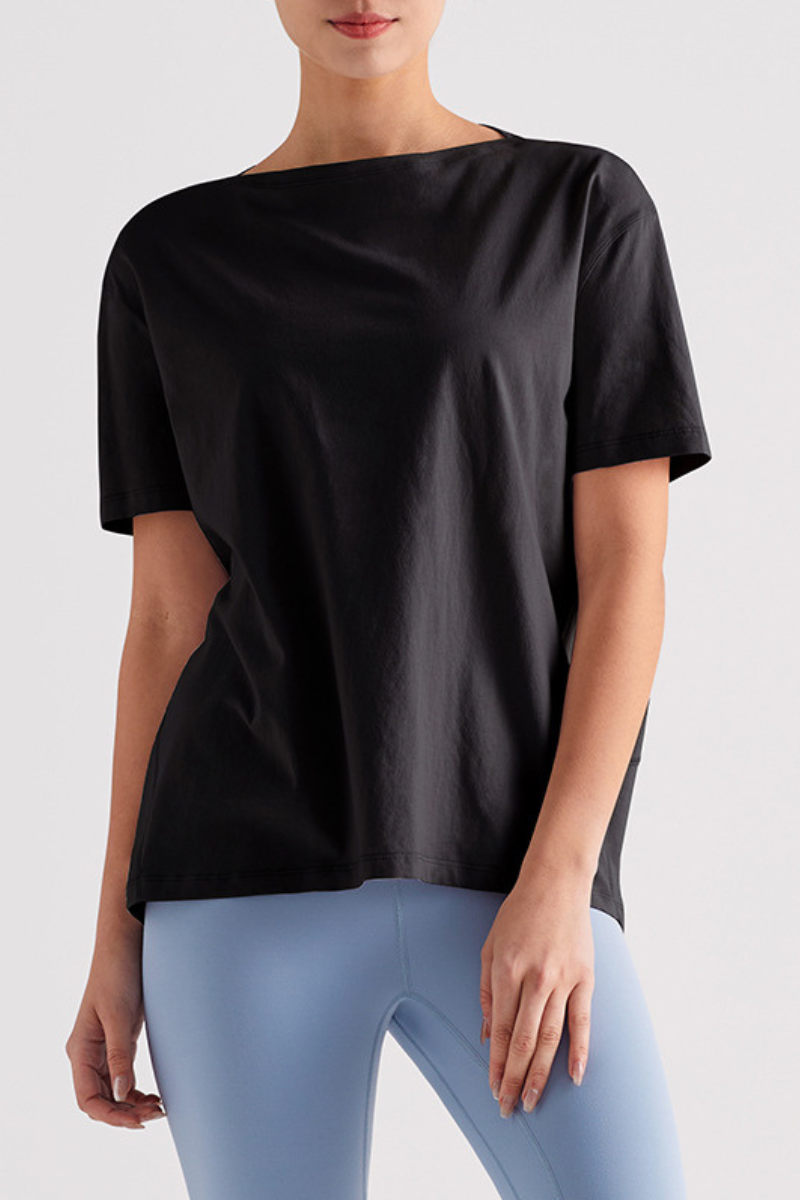 Women's Summer Oversized Boat Neck Solid Sports T-Shirt