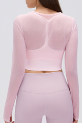 Women's Mock Two-Piece Mesh Padded Cropped Yoga Top