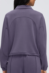 Women's Fall/Winter Stand Collar Half Zip Cropped Sweatshirt