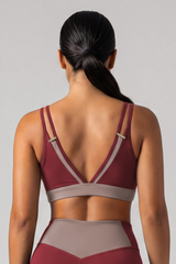 Women's Double Thin Strap Color Contrast V Back Sports Bra