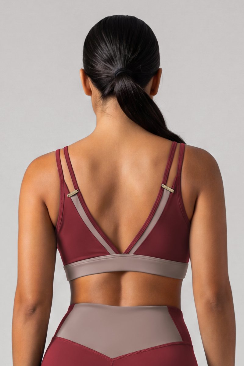Women's Double Thin Strap Color Contrast V Back Sports Bra