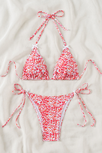 Women's Floral Print Tie Side Triangle Cup Bikini