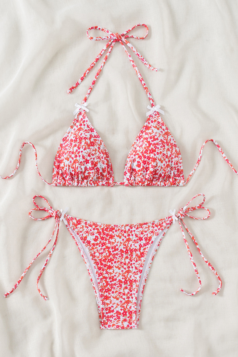 Women's Floral Print Tie Side Triangle Cup Bikini