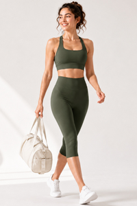 Women's Halter Open-Back Bra & Capri Leggings Workout Sets