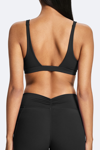 Women's Deep V  Neck Removable Pad Wide Straps Sports Bra