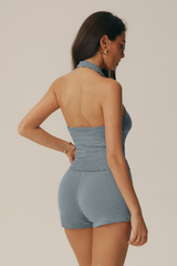Women's Vintage Striped Set:Halter Tank Top & Shorts