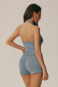 Women's Vintage Striped Set:Halter Tank Top & Shorts