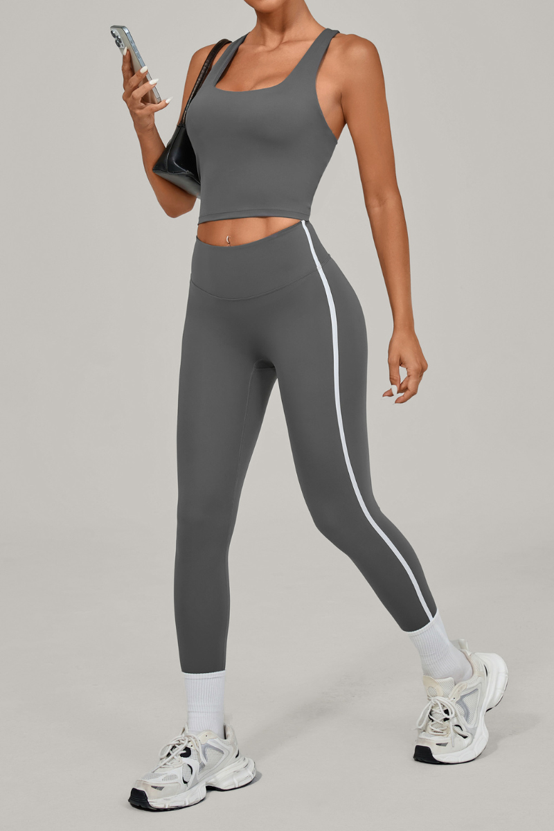 Women's Athletic Set:U-neck Bra And Side-Stripe Leggings