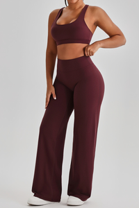 Women's Bare Feel Cutout Bra & Quick Dry Wide Leg Pant Set