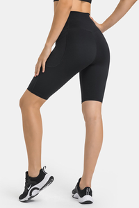 Women's V-Waist High-Waisted Biker Yoga Shorts with Pockets