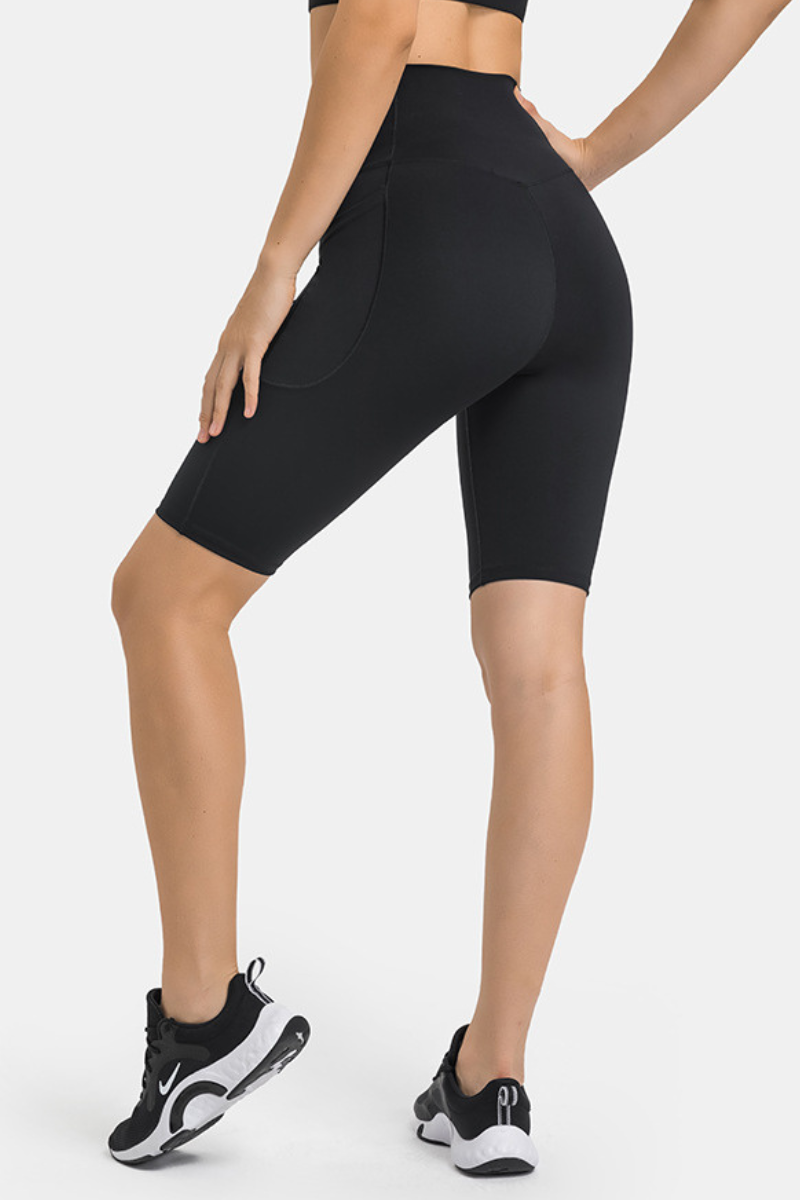 Women's V-Waist High-Waisted Biker Yoga Shorts with Pockets