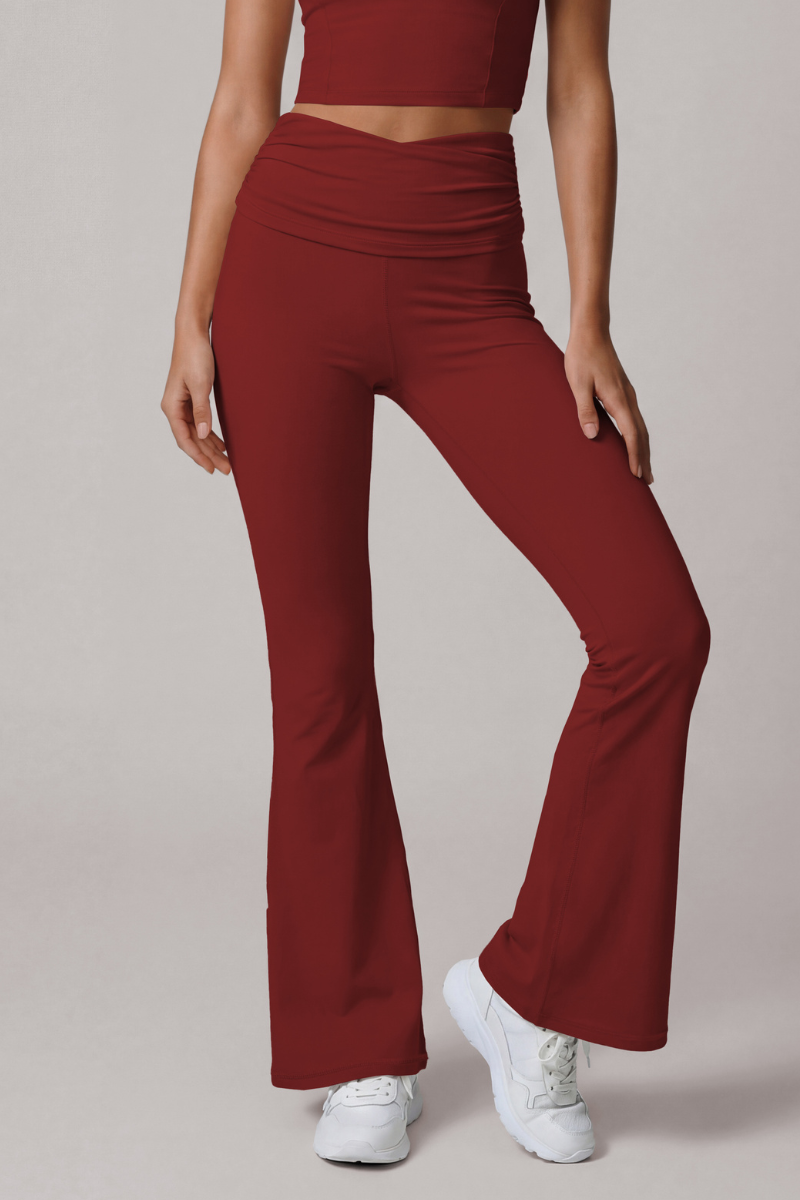 Women's Athletic High Rise Pleated Slim Fit Flared Pants