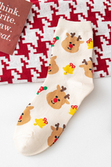 Women Christmas Reindeer Santa Snowman Print Mid Calf Socks