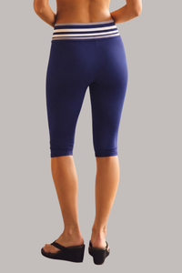 Women's Low-Rise Fold-Over Color-Block Striped Capri Legging