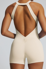 Women’s Pleated Backless One-Piece Sport Jumpsuit