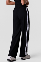 Women's Pleated Front Side-Stripe Wide-Leg Athletic Pants