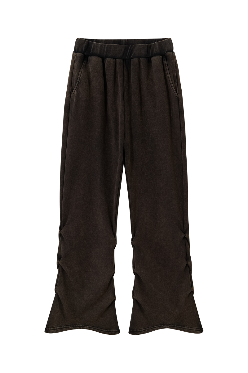 Women's Fall Washed Distressed Ruched Flare Sweatpants
