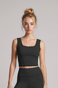 Women's Lace Trim Square Neck Cropped Sports Yoga Tank Top