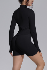 Women's Seamless Bra&Stand Collar Jacket &Shorts 3 Piece Set