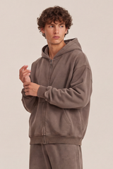 Men's Fall 100% Cotton Retro Boxy Two-Way Zip Hooded Jacket