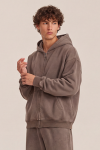 Men's Fall 100% Cotton Retro Boxy Two-Way Zip Hooded Jacket