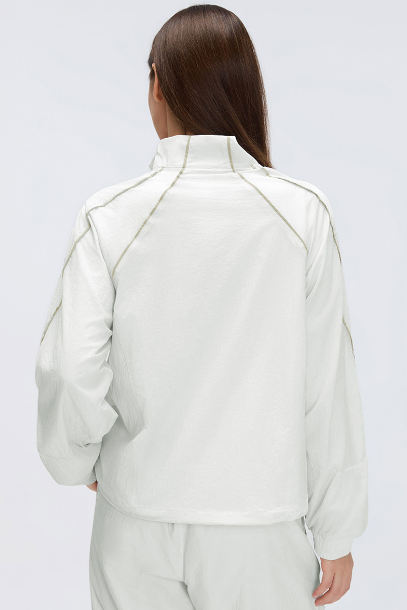 Women's Stand Collar Lightweight Drawstring Hem Sports Jacket