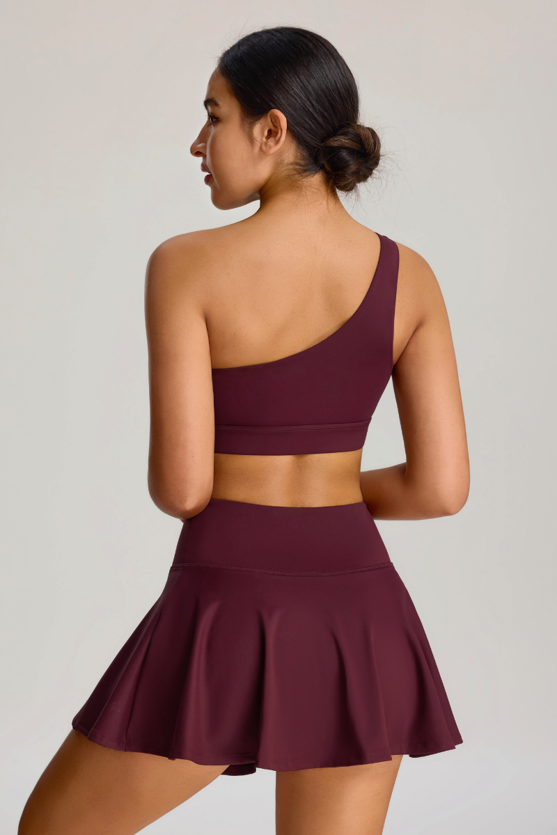 Women's Two-Piece Set: One-Shoulder Sports Bra & Tennis Skirt