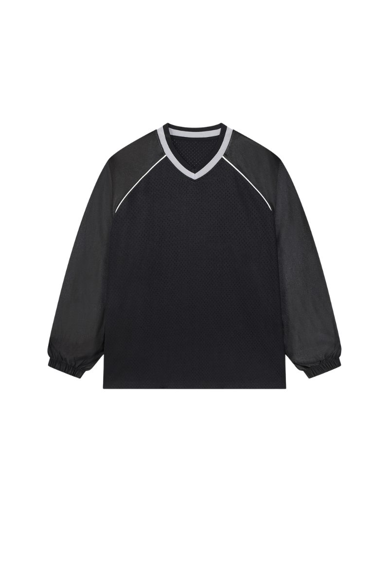 Women's Mesh V-Neck Raglan Color Block Long Sleeve Jersey