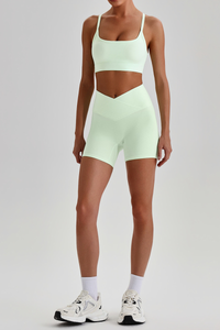 Women's Brushed Set:Cutout Back Bra & V-waist Yoga Shorts