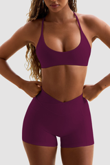 Women's Yoga Set:Y-Shap Back Thin Strap Bra & V-Waist Shorts