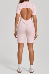 Women's Half-Zip Contour Seam Open Back Jumpsuits