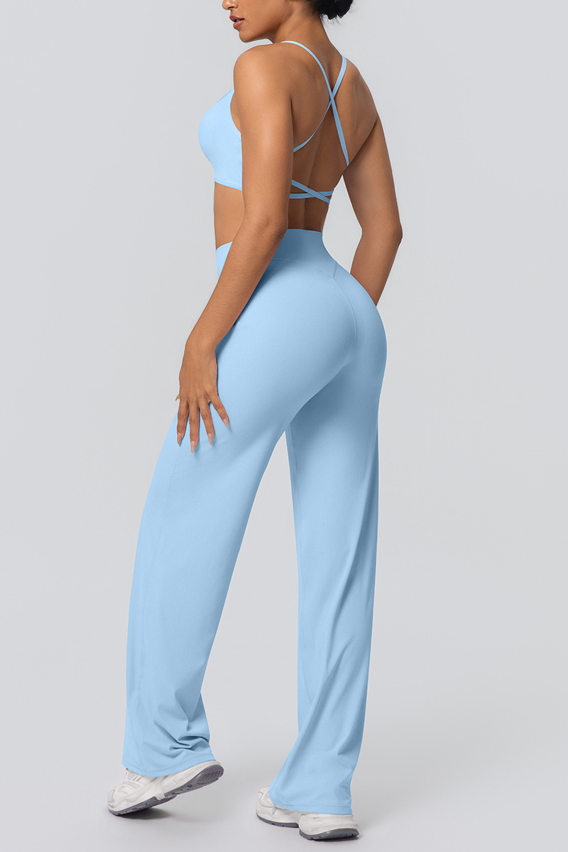 Women's Set:Thin Straps Cross Back Bra And Wide Leg Pants