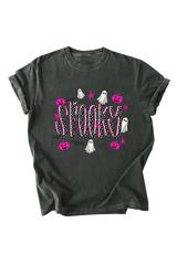 Women's Halloween Pumpkin Ghost Bat Print T‑shirt