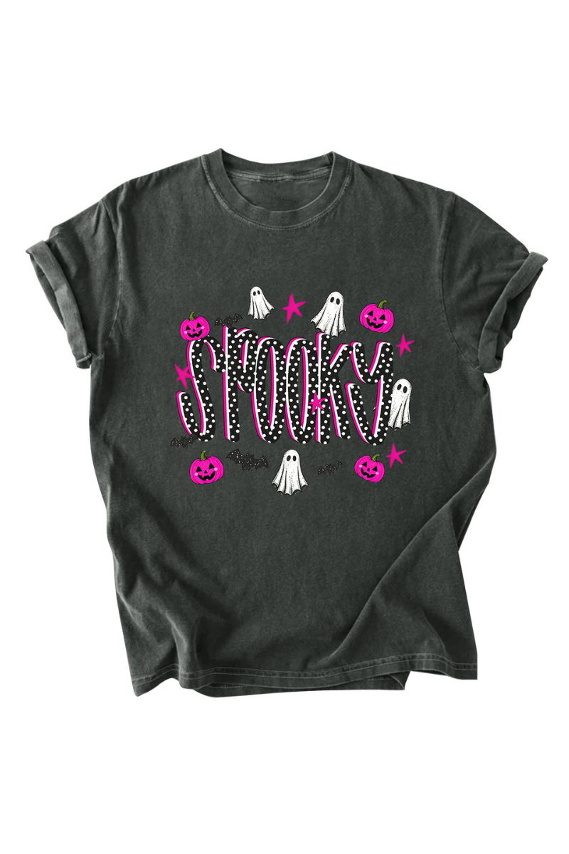 Women's Halloween Pumpkin Ghost Bat Print T‑shirt