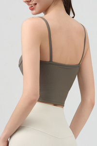 Women's Fake Two Piece Square Neck Cropped Sports Cami