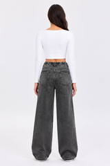 Women's High Waist Straight Jeans with Elastic Back Waist