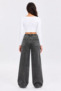 Women's High Waist Straight Jeans with Elastic Back Waist