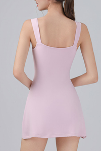 Women's Square Neck Wide Strap Yoga Sports Mini Dress
