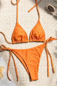 Women Summer Retro Polka Dot Triangle Halter Side Tie Bikini