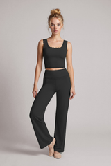 Women's Lace Trim Tank Top And Wide Leg Pants Workout Set