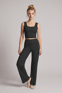 Women's Lace Trim Tank Top And Wide Leg Pants Workout Set