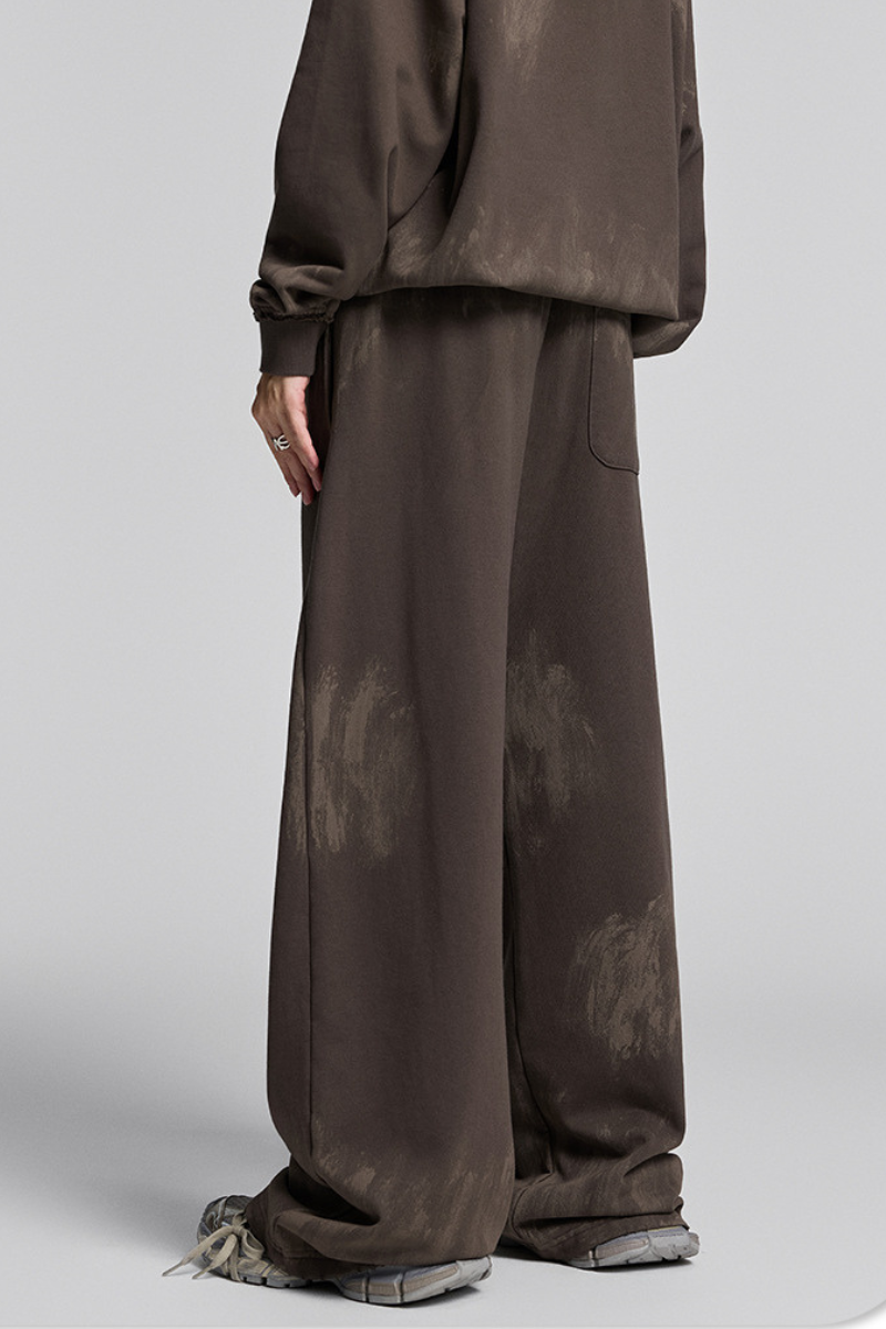 Distressed, worn-out straight-leg pants