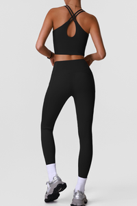 Women's Sports Sets:Cross Back Bra And Side Pocket Leggings