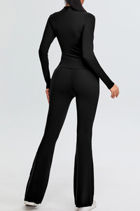 Women's Set:Stand Collar Long Sleeves T-shirt & Flare Pants