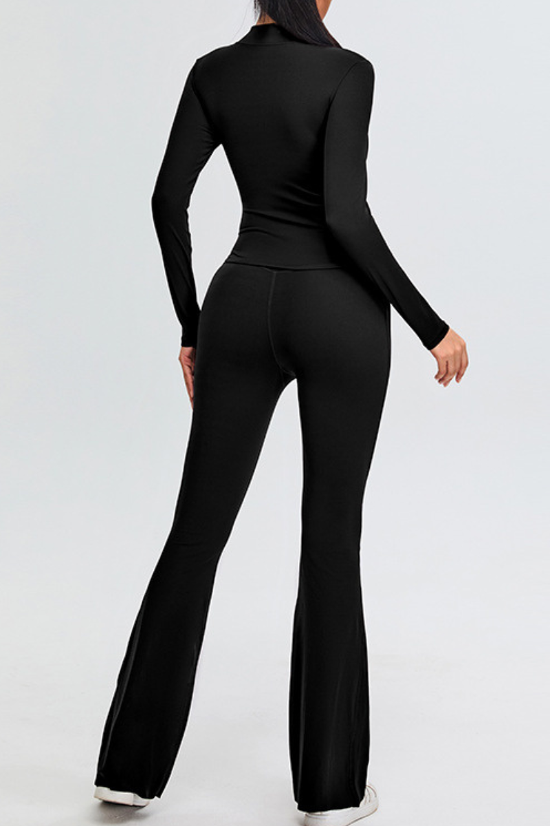 Women's Set:Stand Collar Long Sleeves T-shirt & Flare Pants