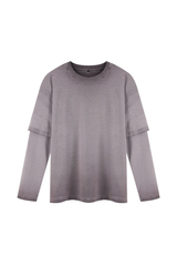 Unisex Fall100% Cotton Washed Fake Two Piece Sweatshirt