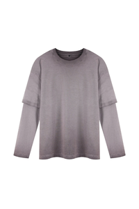 Unisex Fall100% Cotton Washed Fake Two Piece Sweatshirt